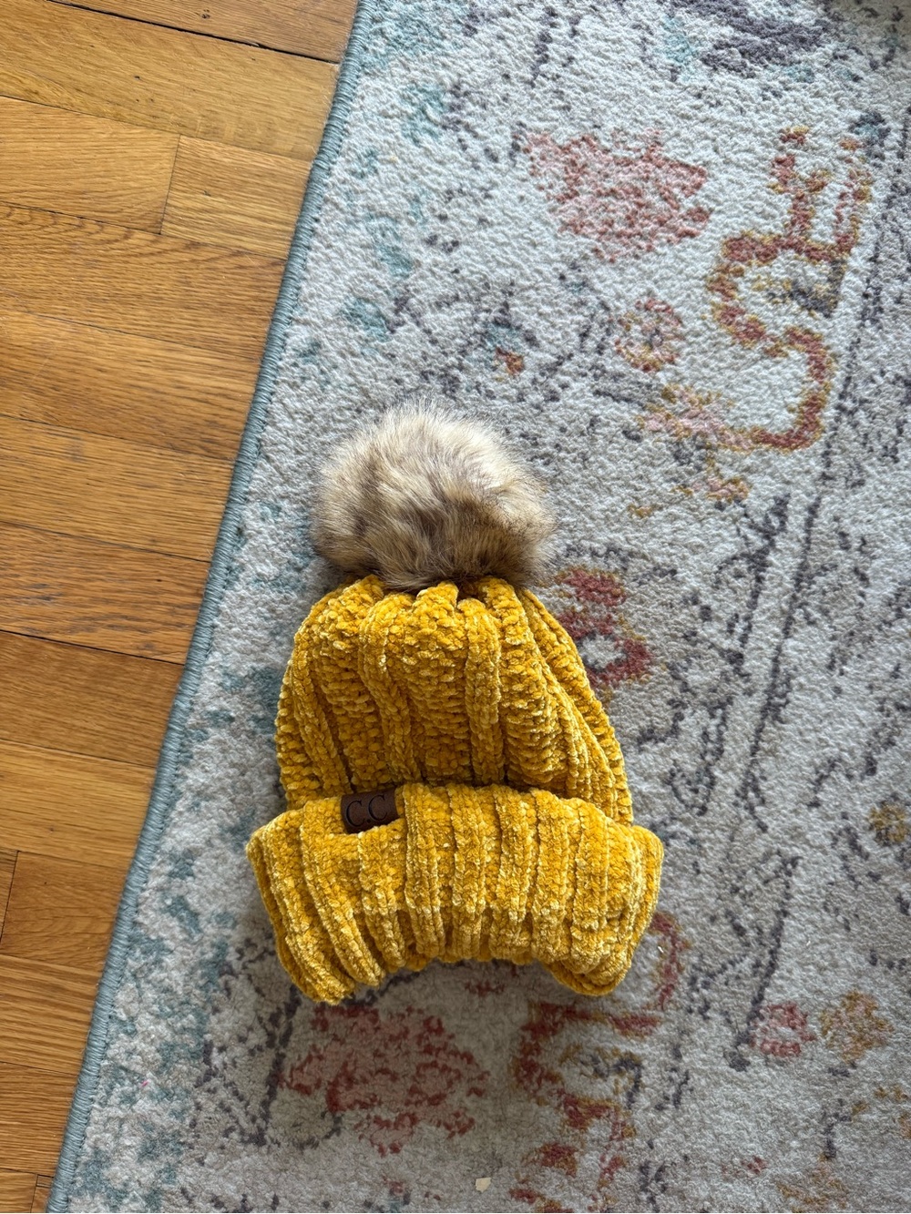 CC adult's Mustard Yellow Chenille Pom Beanie